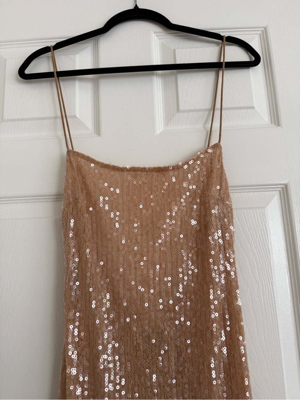 Retrofete Odessa Sequin Ostrich Feather Trimmed Sheer Gown Maxi Dress Tannin - Picture 4 of 16